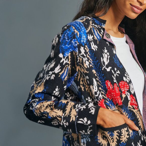 Anthropologie Pilcro Debra Cropped Sweater Jacket in Black - sz XS - Picture 3 of 13